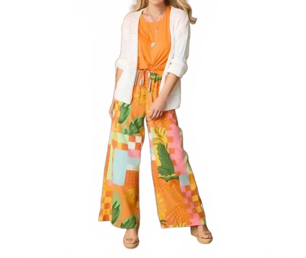 NEW COCO + CARMEN torenia printed flowy wide leg pants in orange pink